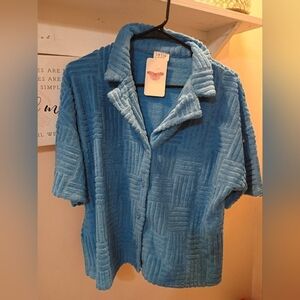 Le Lis Light Blue Textured Button-Up Top